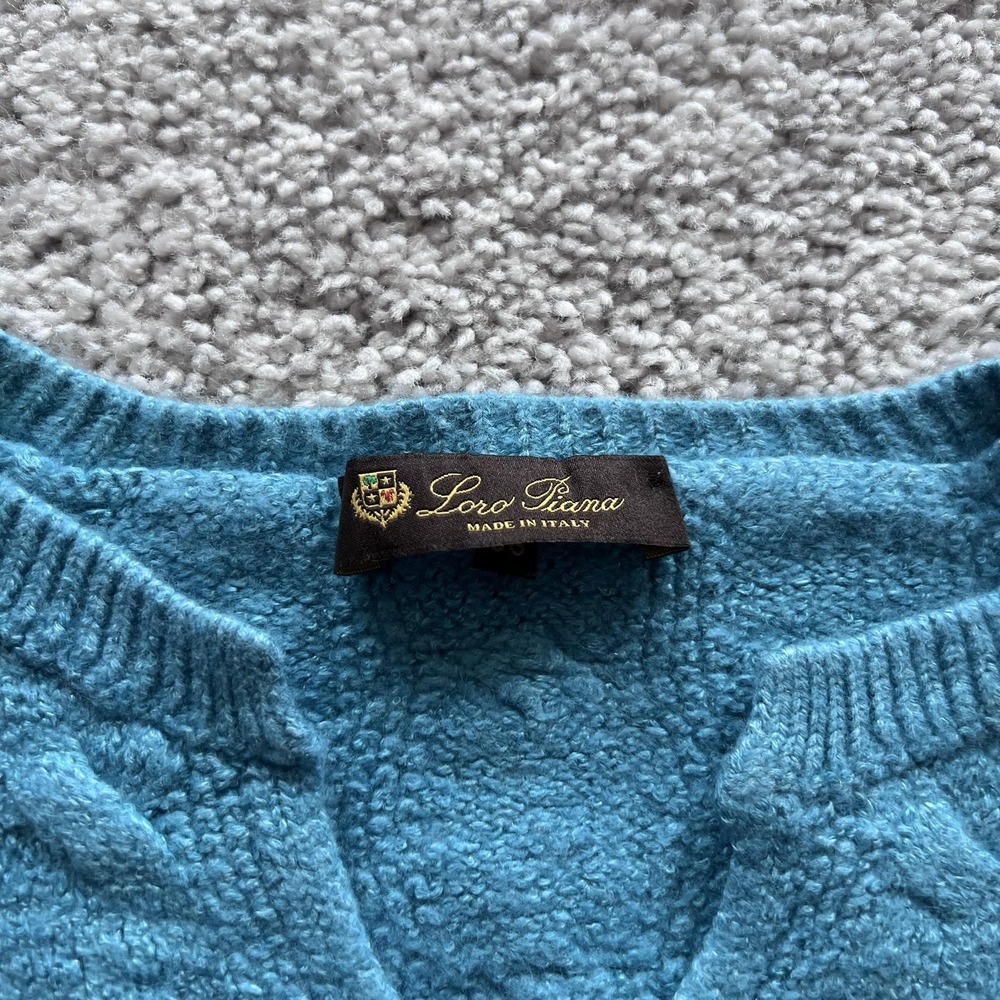 Loro Piana V-Neck Sweater Womens 38 Blue Cashmere Linen Silk‎ Knit *READ DESC* - Picture 7 of 16